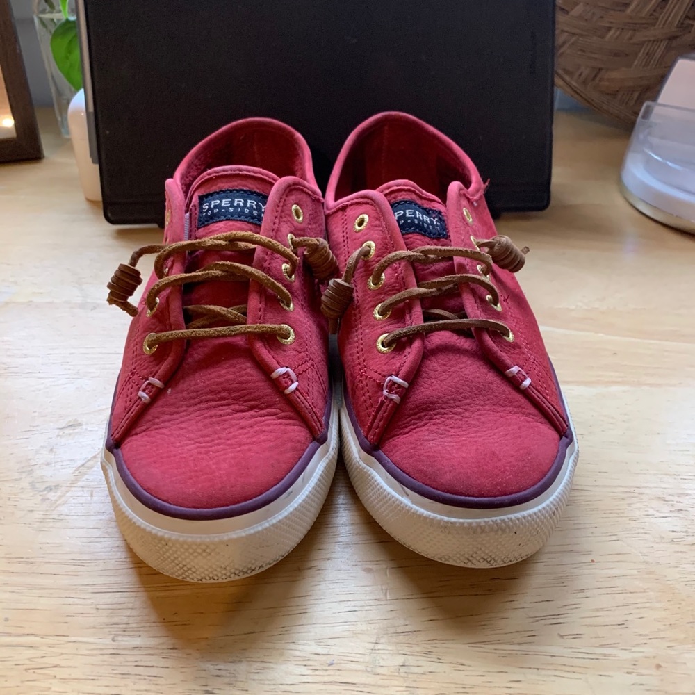 Red Faux Leather Top-Sider Sperry Boat Shoes